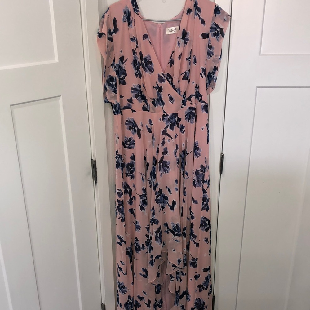 Eliza J women’s Pink Floral Maxi Dress lightweight flowy faux wrap top floral